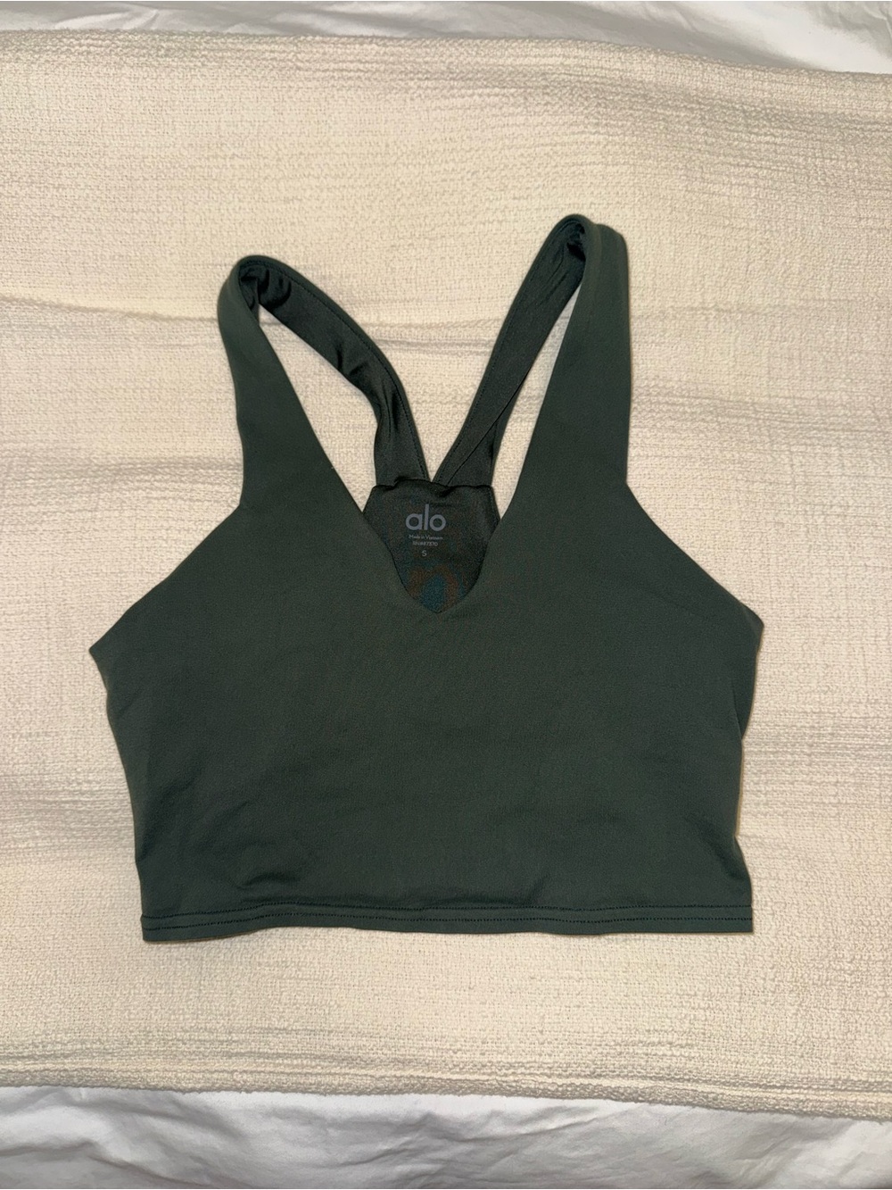 ALO Yoga Deep Green V-Neck Strappy Sports Bra